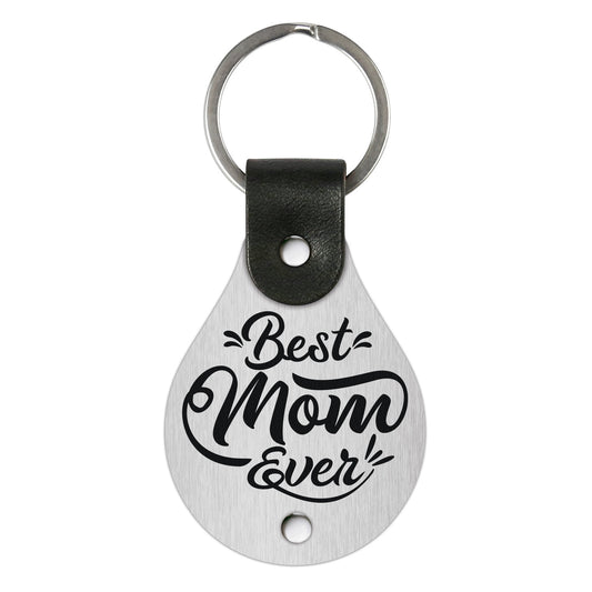 Leather keychain with stainless steel plate – Best mom ever