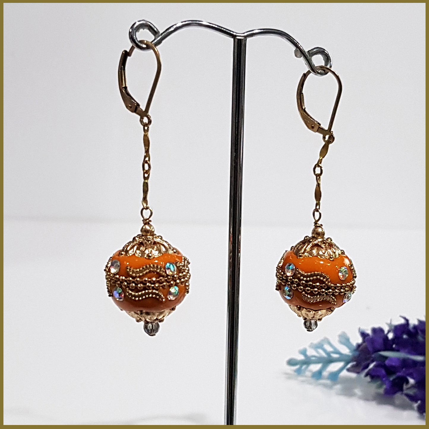 Orange Long Dangle, Gold Filled Earrings