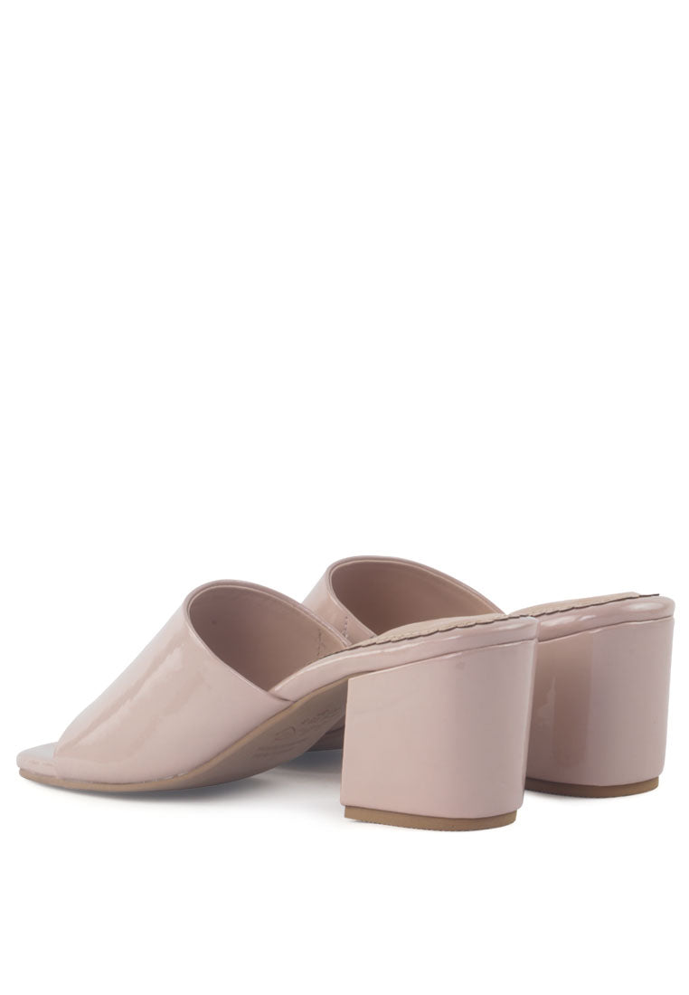 Dumpllin Patent Faux Leather Slip-On Block Heel Sandals