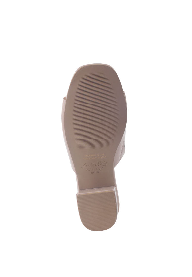 Dumpllin Patent Faux Leather Slip-On Block Heel Sandals