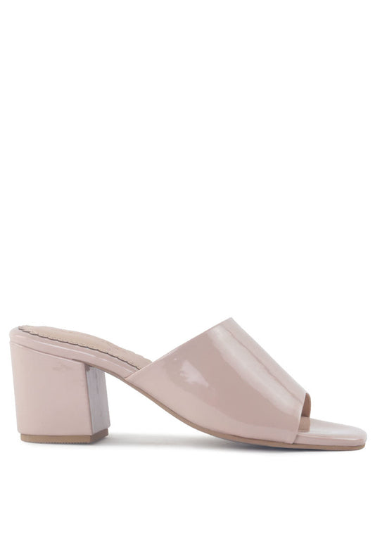 Dumpllin Patent Faux Leather Slip-On Block Heel Sandals