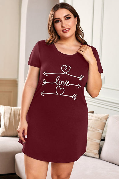 Plus Size LET ME SLEEP Graphic Print Red Nightwear Mini Dress