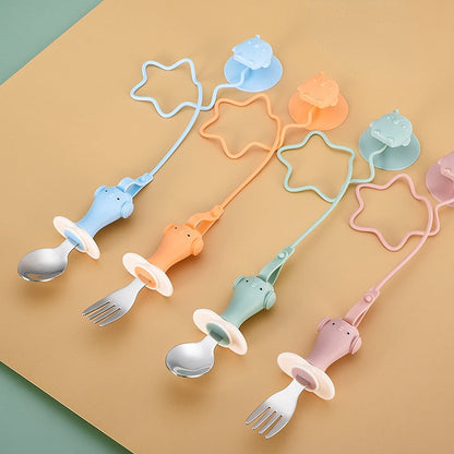 Infant Stainless Steel Training Spoon Fork Anti-drop