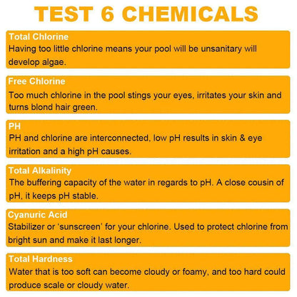6 IN 1 Chlorine Dip Test Strips Hot Tub SPA Swimming Pool PH Tester Paper Bottle