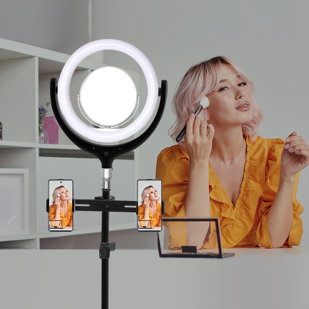LED Ring Light with Tripod Stand Phone Holder Dimmable Studio Lamp