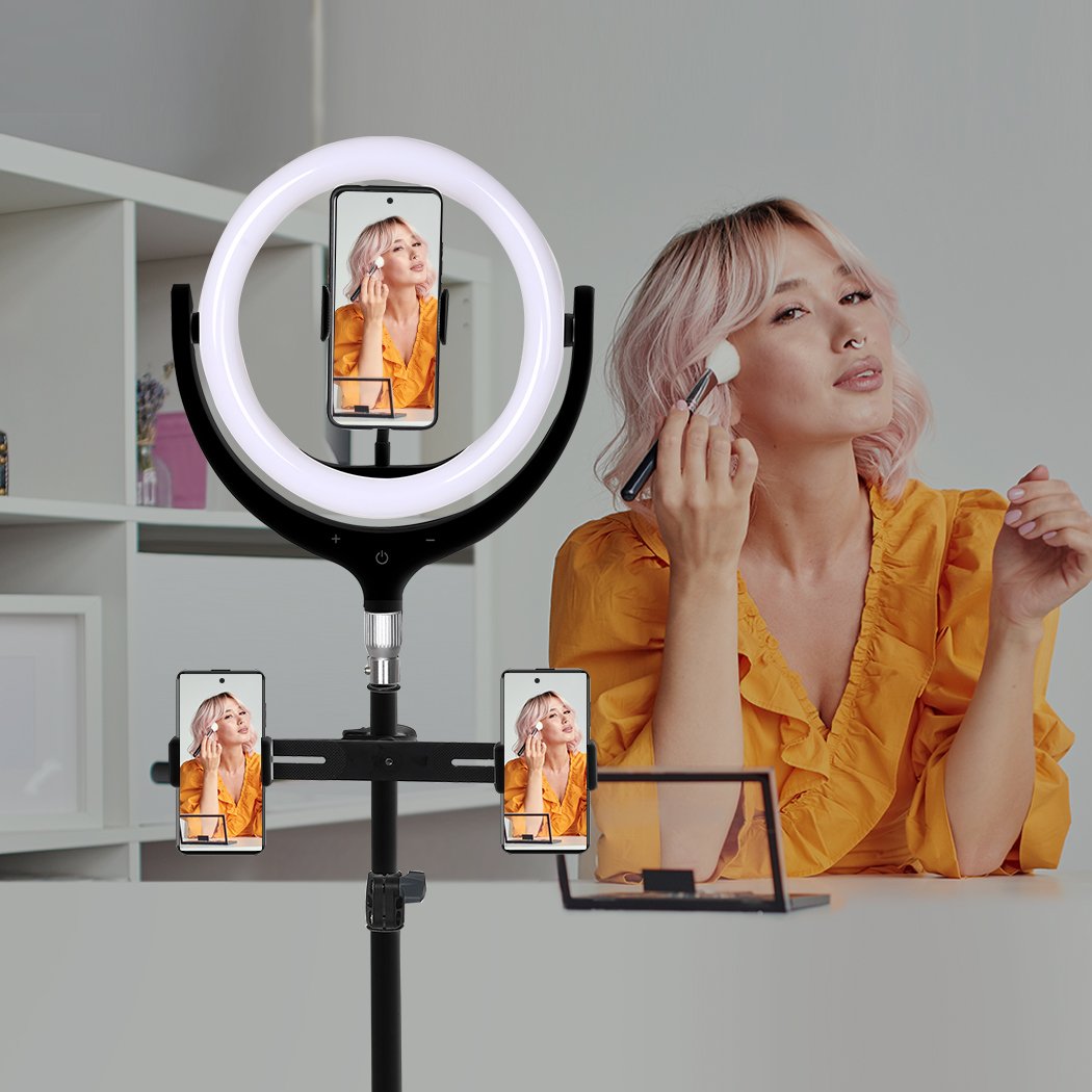 12'' LED Ring Light with Tripod Stand Phone Holder Dimmable Selfie