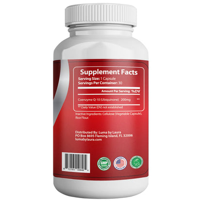 Luma Heart Health Coenzyme CoQ10 200mg High Absorption Capsules - 30
