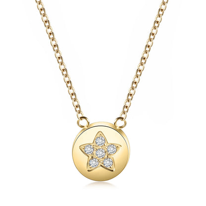 CZ Star Shaped Disc Pendant Necklace