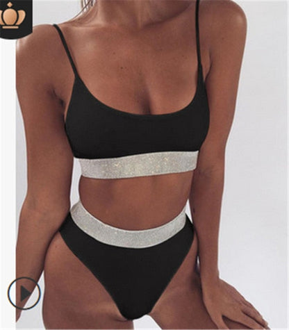Two-Pieces Sexy Women Sequined Crystal Bikini Set Ladies Rhinestone