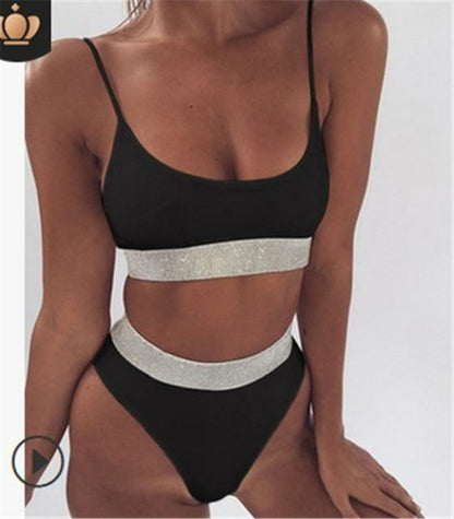 Two-Pieces Sexy Women Sequined Crystal Bikini Set Ladies Rhinestone