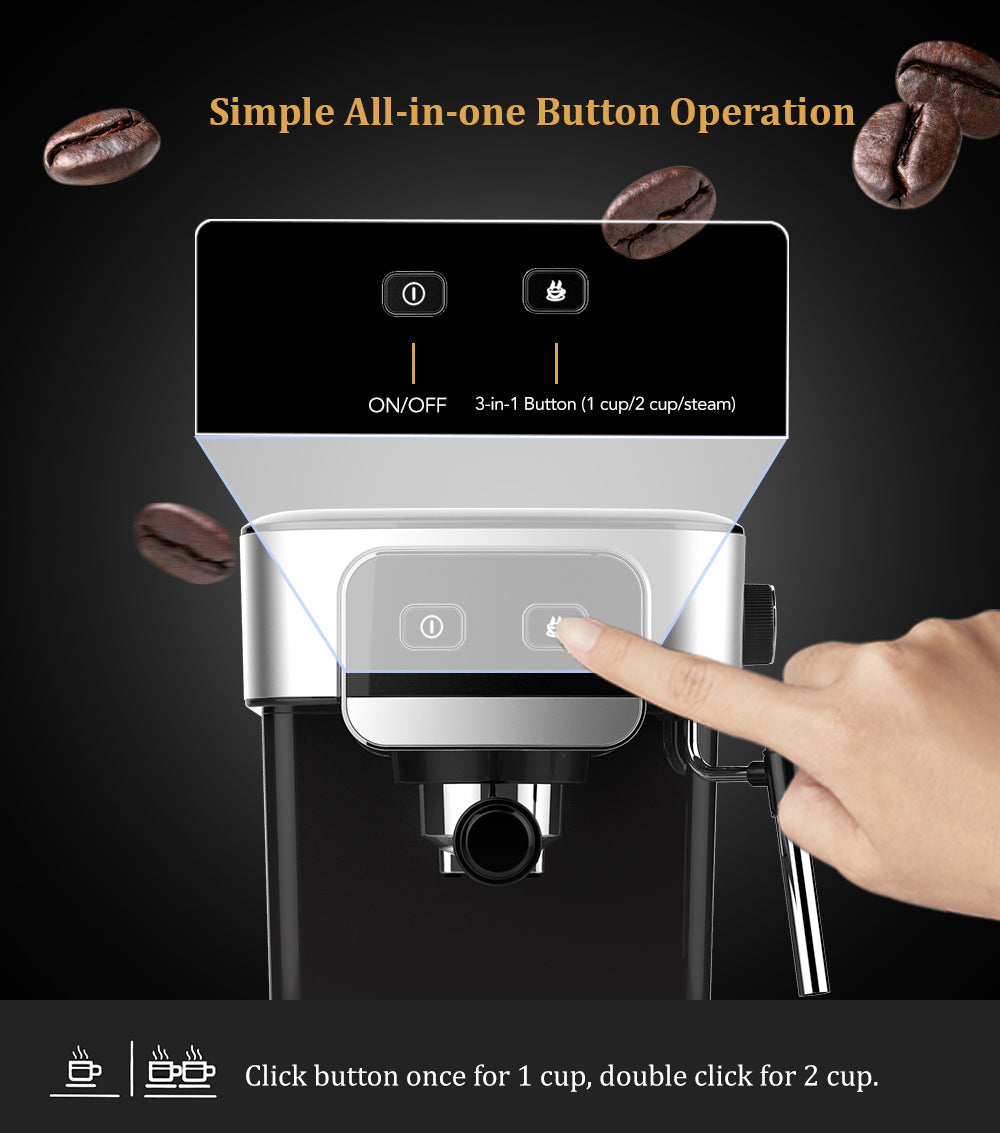 1200W 20 Bar Espresso Coffee Machine Instant Preheat Coffee Maker with