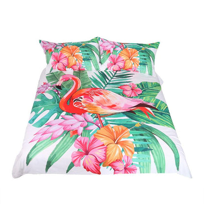Flamingo Bedding Set Tropical Plant Quilt Cover