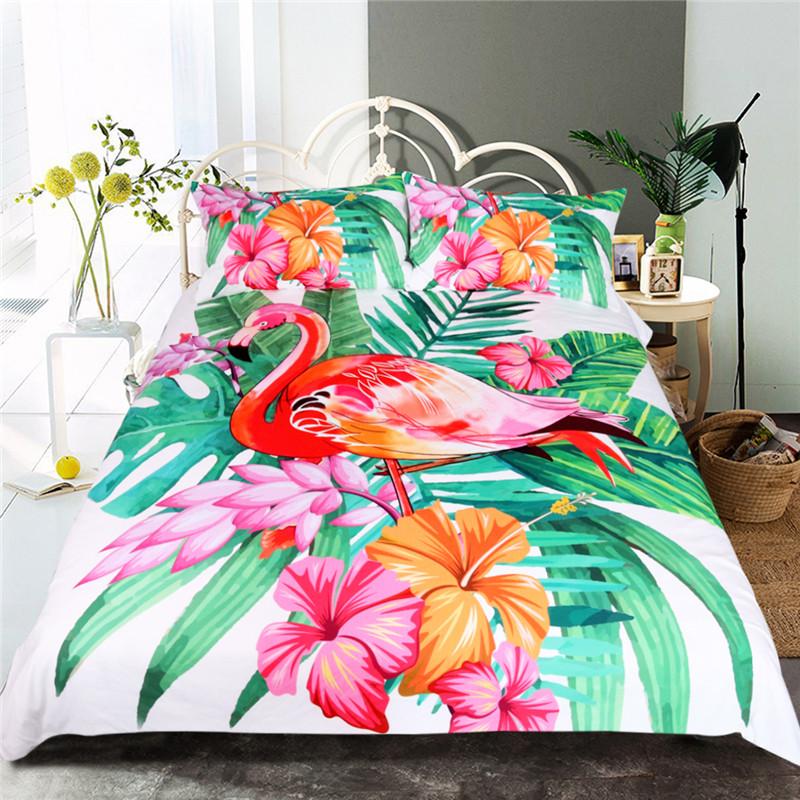 Flamingo Bedding Set Tropical Plant Quilt Cover