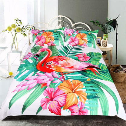Flamingo Bedding Set Tropical Plant Quilt Cover