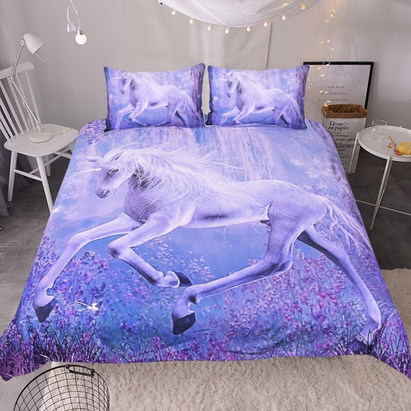 Purple Unicorn Bedding Set 3D Printed Quilt Cover