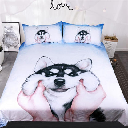 Husky Puppy Bedding Set Queen King Watercolor