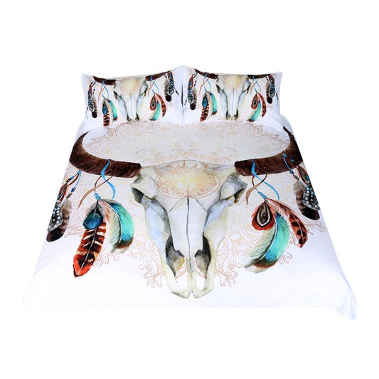 Skull Feathers Bedding Set Tribal Duvet Cover