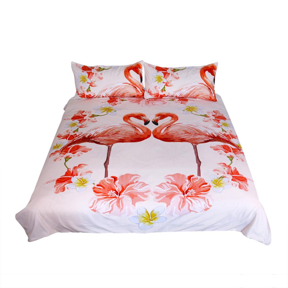 Flamingo Kids Bedding Set Love Heart Bed Cover