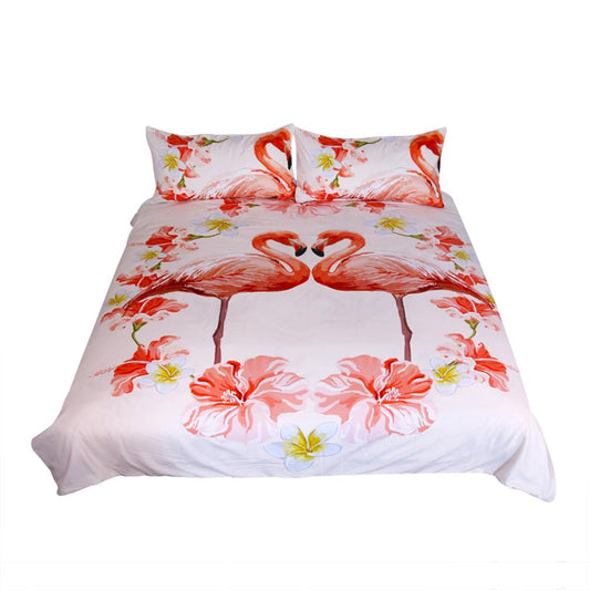 Flamingo Kids Bedding Set Love Heart Bed Cover
