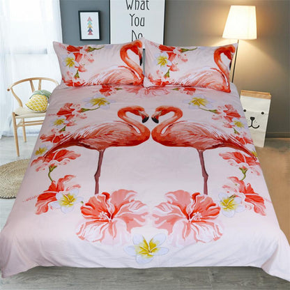 Flamingo Kids Bedding Set Love Heart Bed Cover
