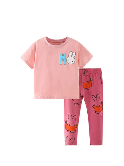 Summer Baby Kids Girls Cartoon Rabbit Print T-Shirt And Pants Clothing