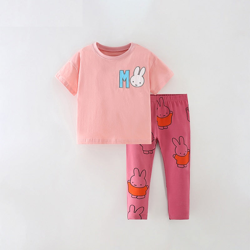 Summer Baby Kids Girls Cartoon Rabbit Print T-Shirt And Pants Clothing