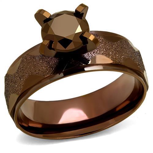 TK2596 - IP Coffee light Stainless Steel Ring with AAA Grade CZ  in